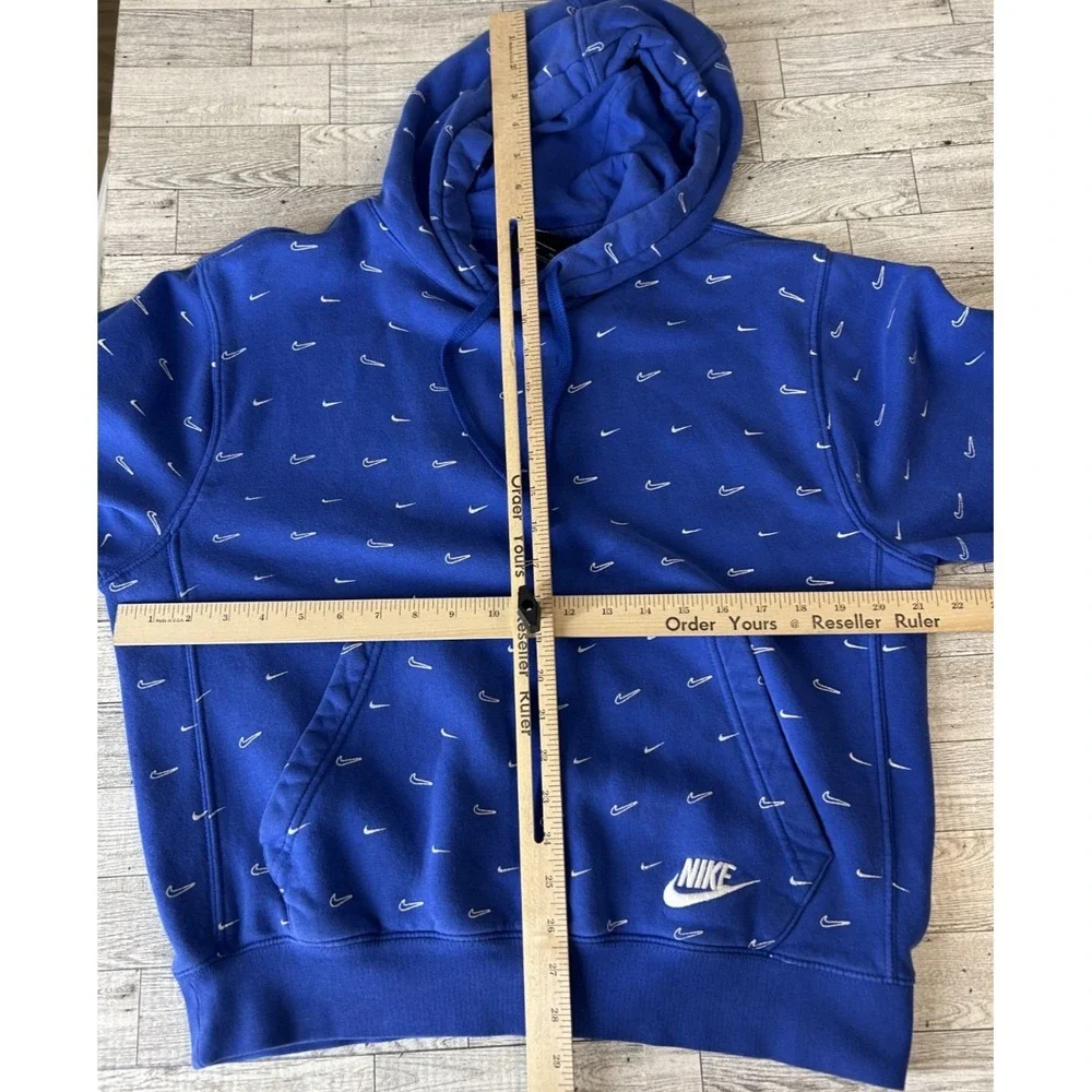 Nike Sportswear Hoodie Mens Blue All Over Swoosh Print AOP Pullover Size SMALL